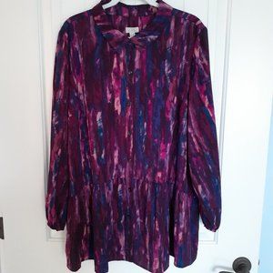 NEW LOGO Stretch Woven Button Front Blouse Purple Blue Size 2X